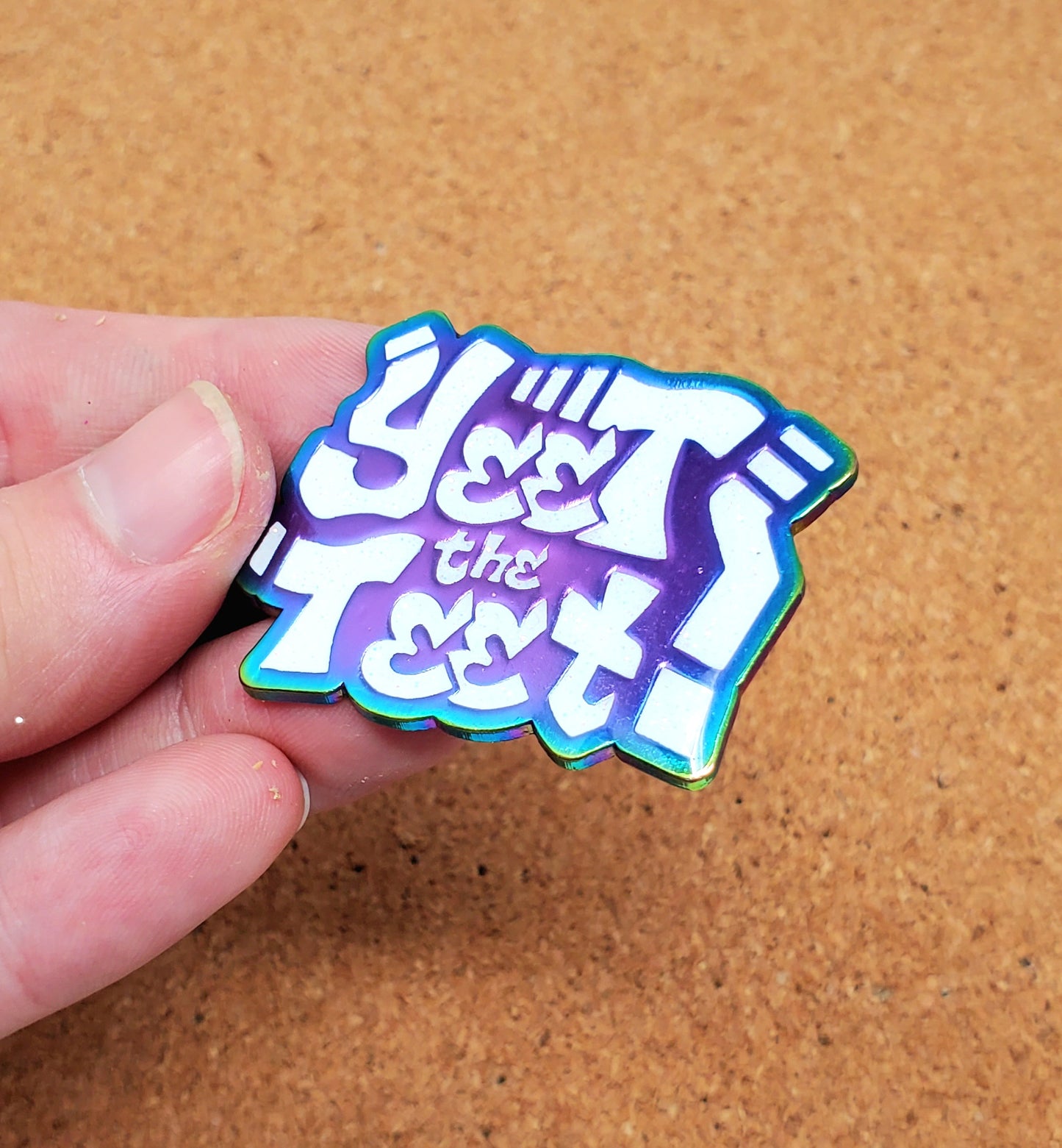 Yeet the Teet Trans Nonbinary Pride 1.75" Rainbow Metal Enamel Pin