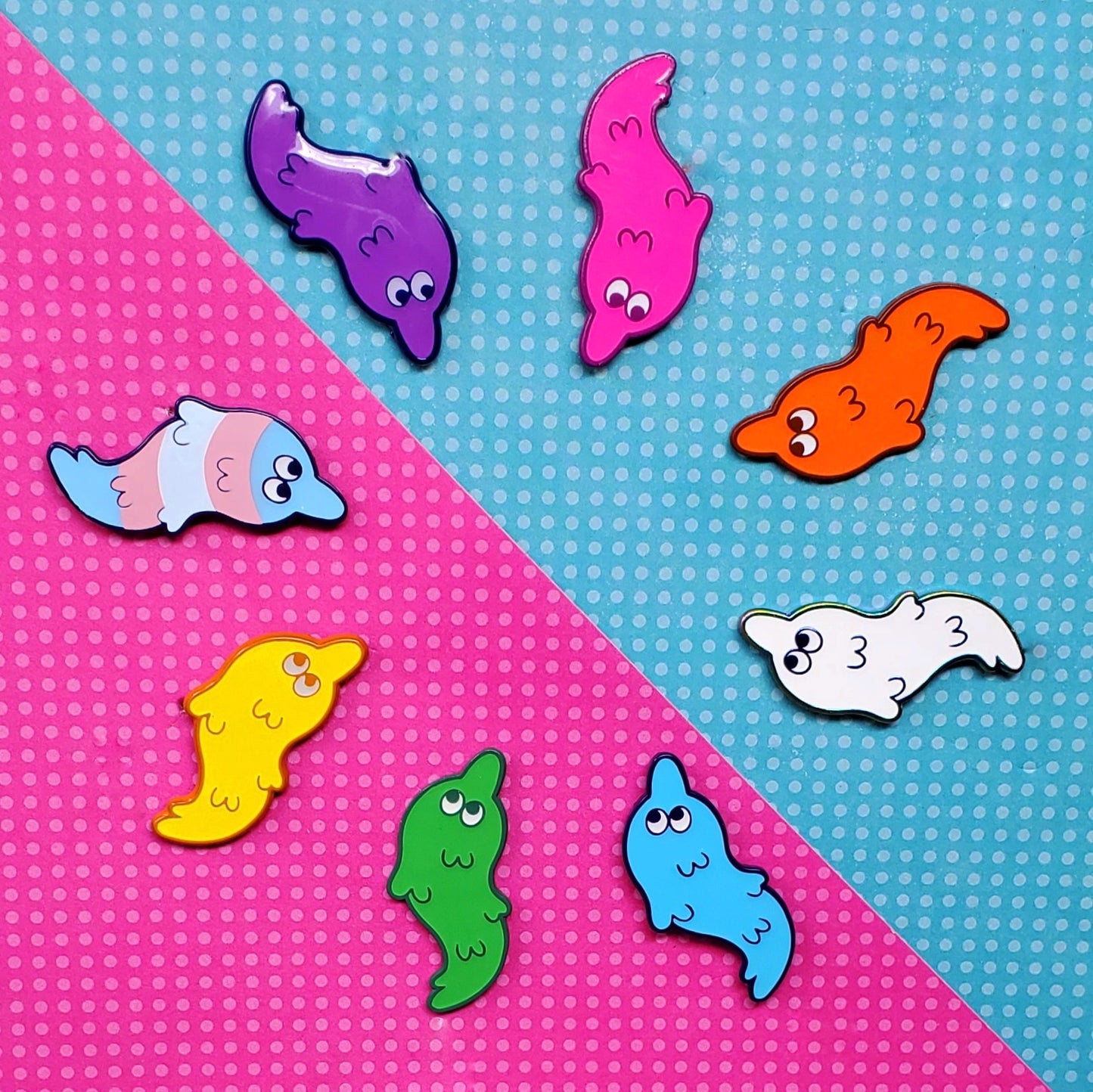 Worm on a String 1.5" Dyed Metal Enamel Pin