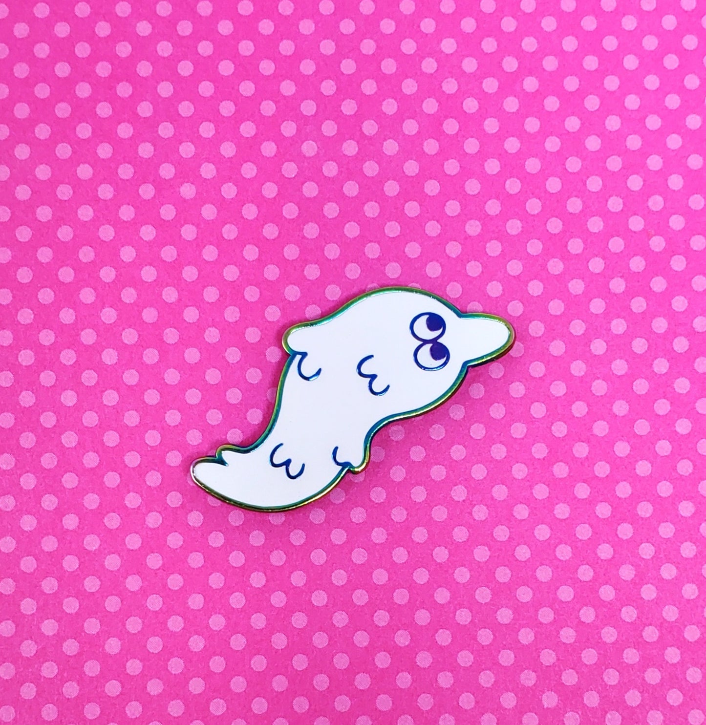 Worm on a String 1.5" Dyed Metal Enamel Pin