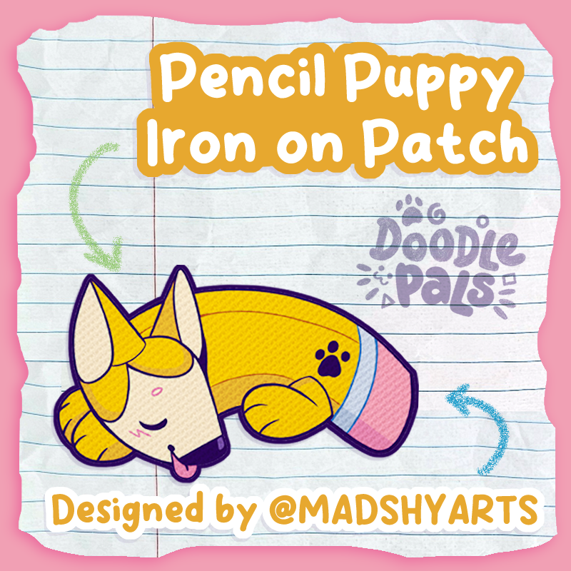 Doodle Pals Pencil Puppy Iron On Patch