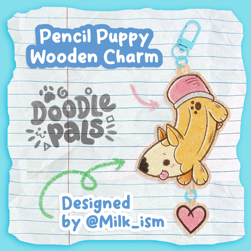 Doodle Pals Pencil Puppy Wooden Charm