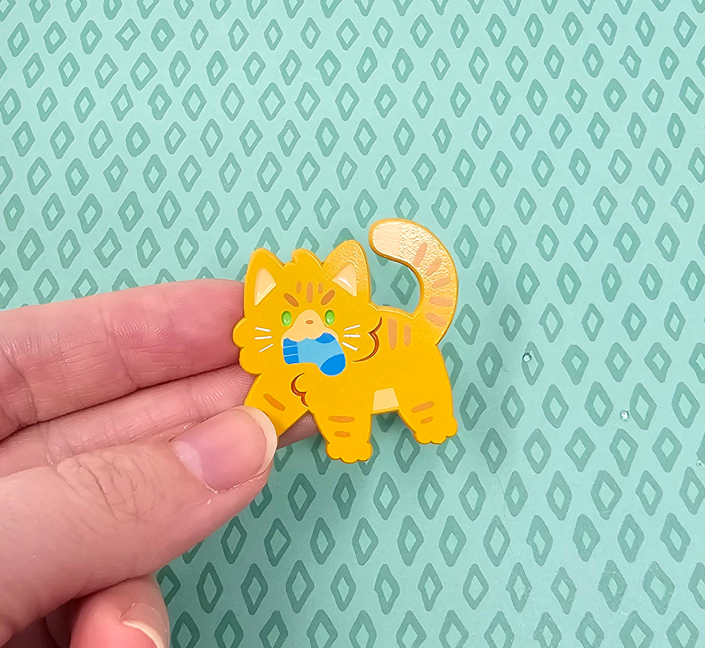 Orange Tabby Sock Kitty 1.5" Dyed Enamel Pin