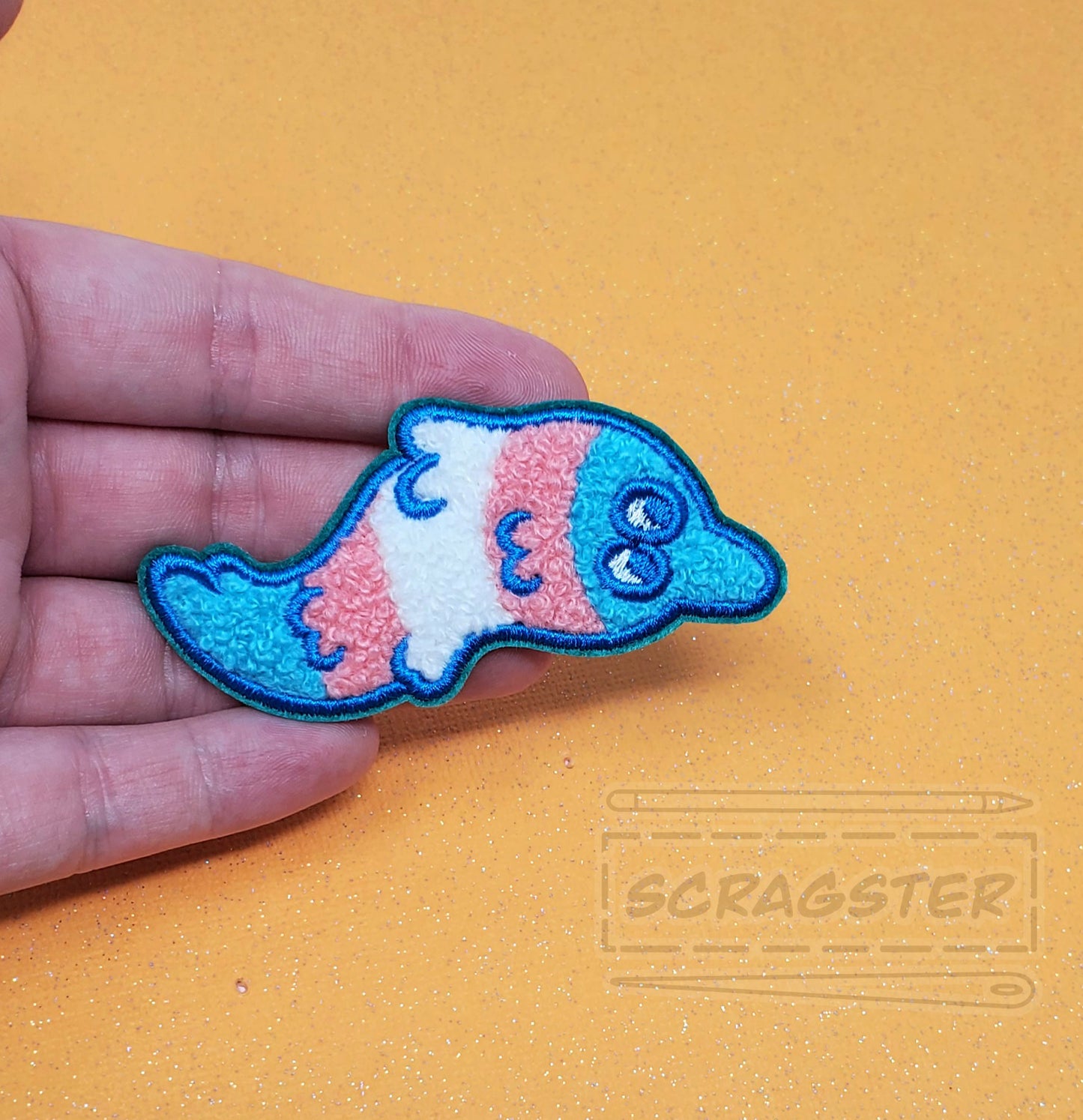 Trans Worm on a String Iron On Fuzzy Chenille Patch