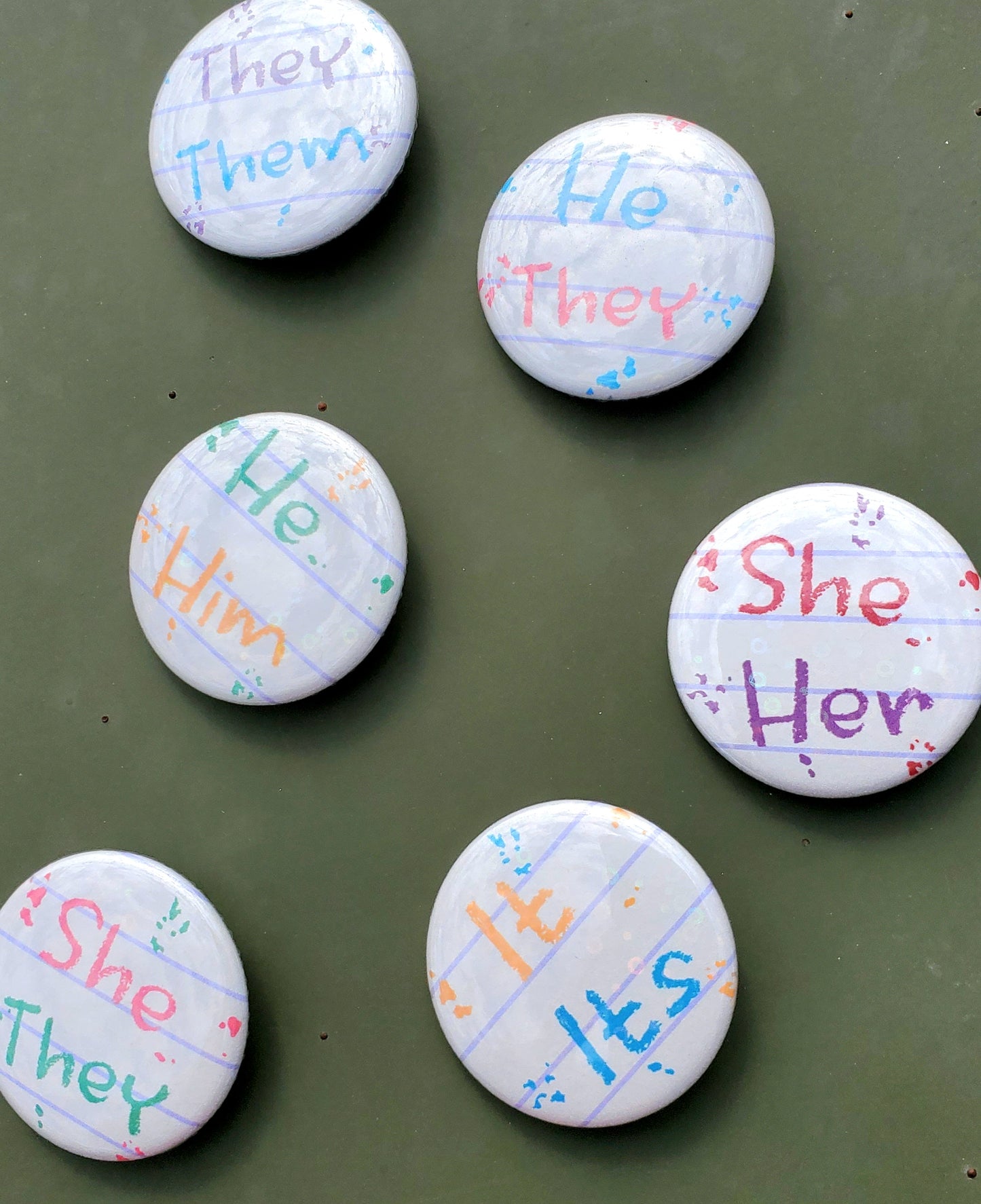Crayon Pronoun 1.5" Sparkle Pinback Button