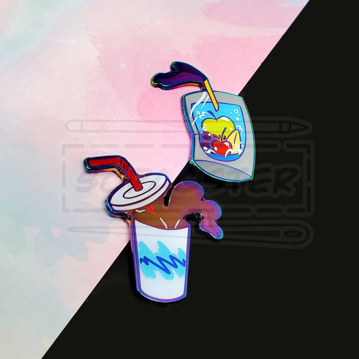 Nostalgic Drink 1.5" Rainbow Metal Enamel Pin