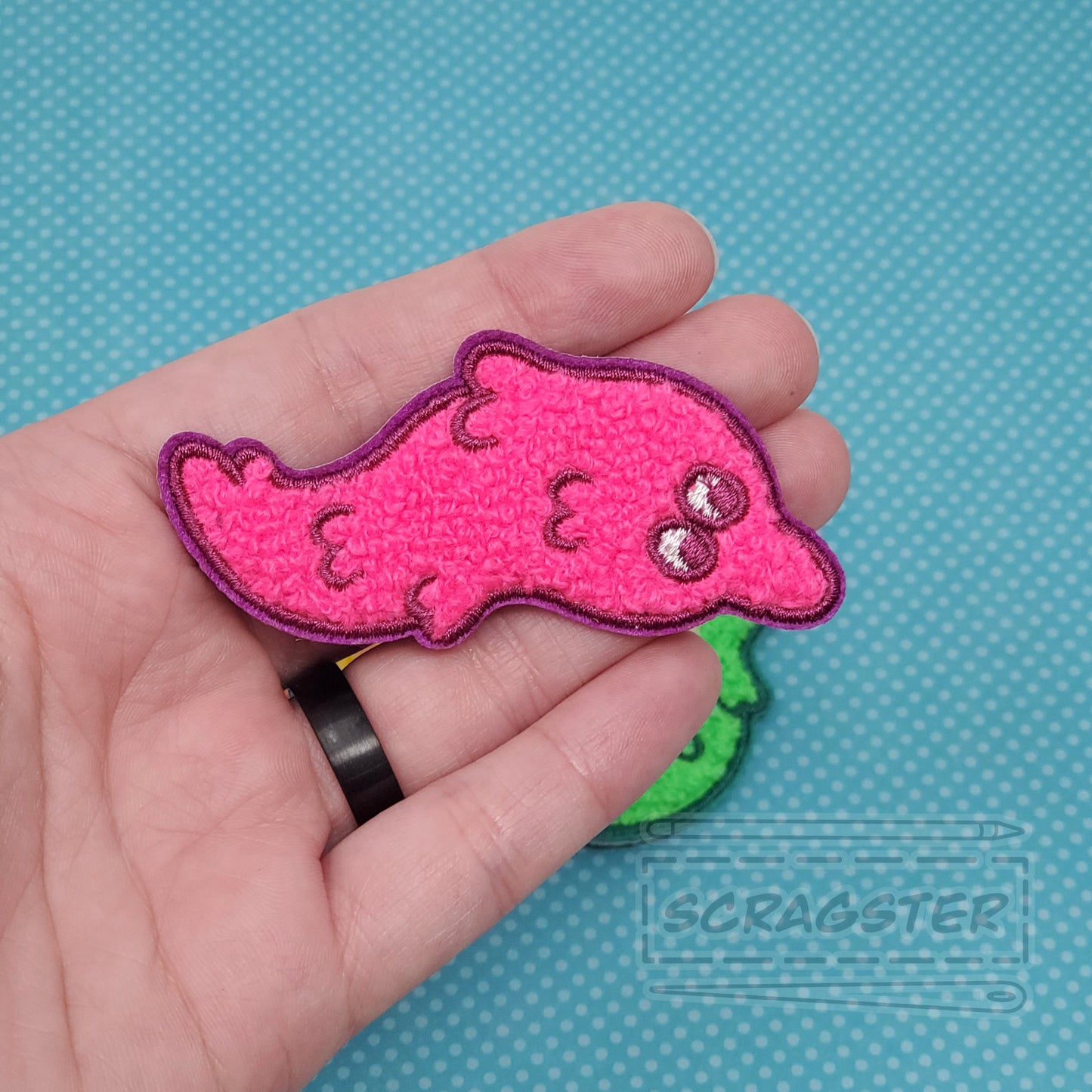 Worm on a String Iron On Fuzzy Chenille Patch