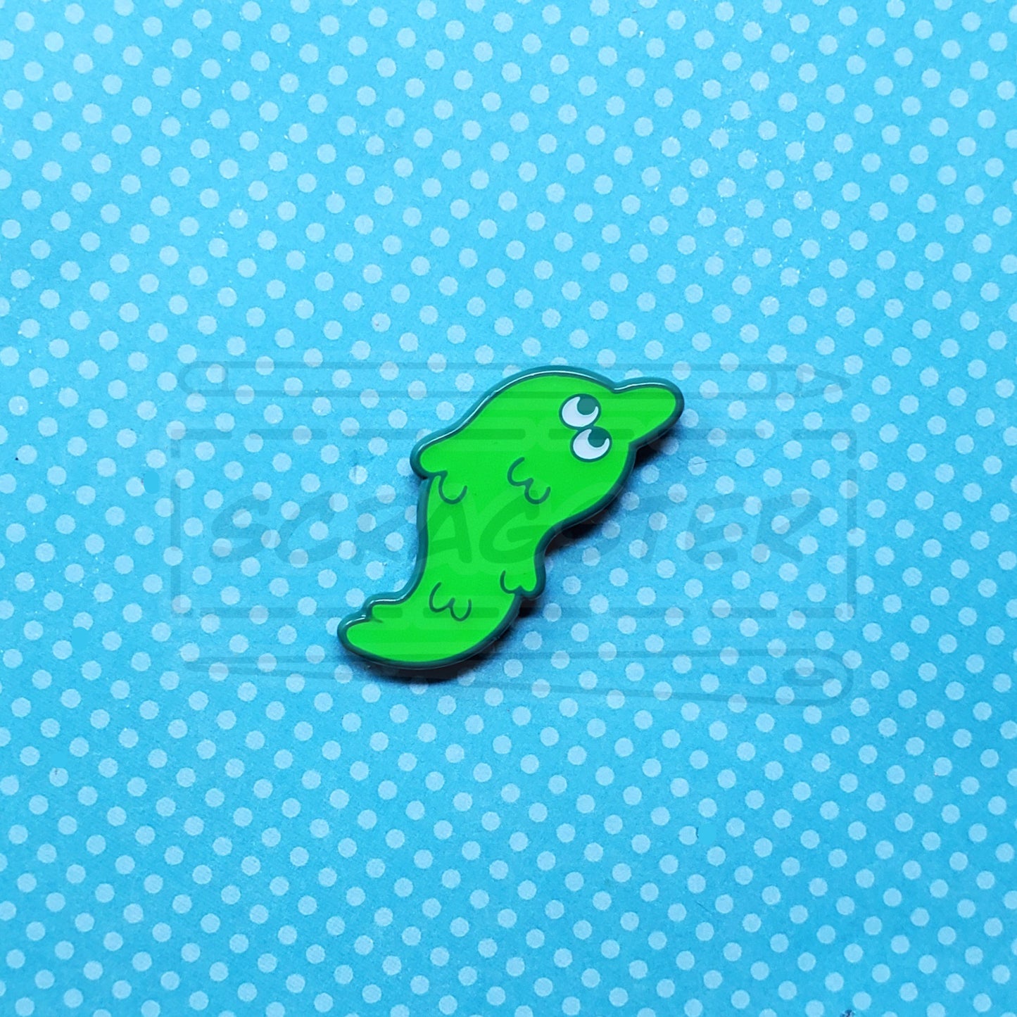 Worm on a String 1.5" Dyed Metal Enamel Pin