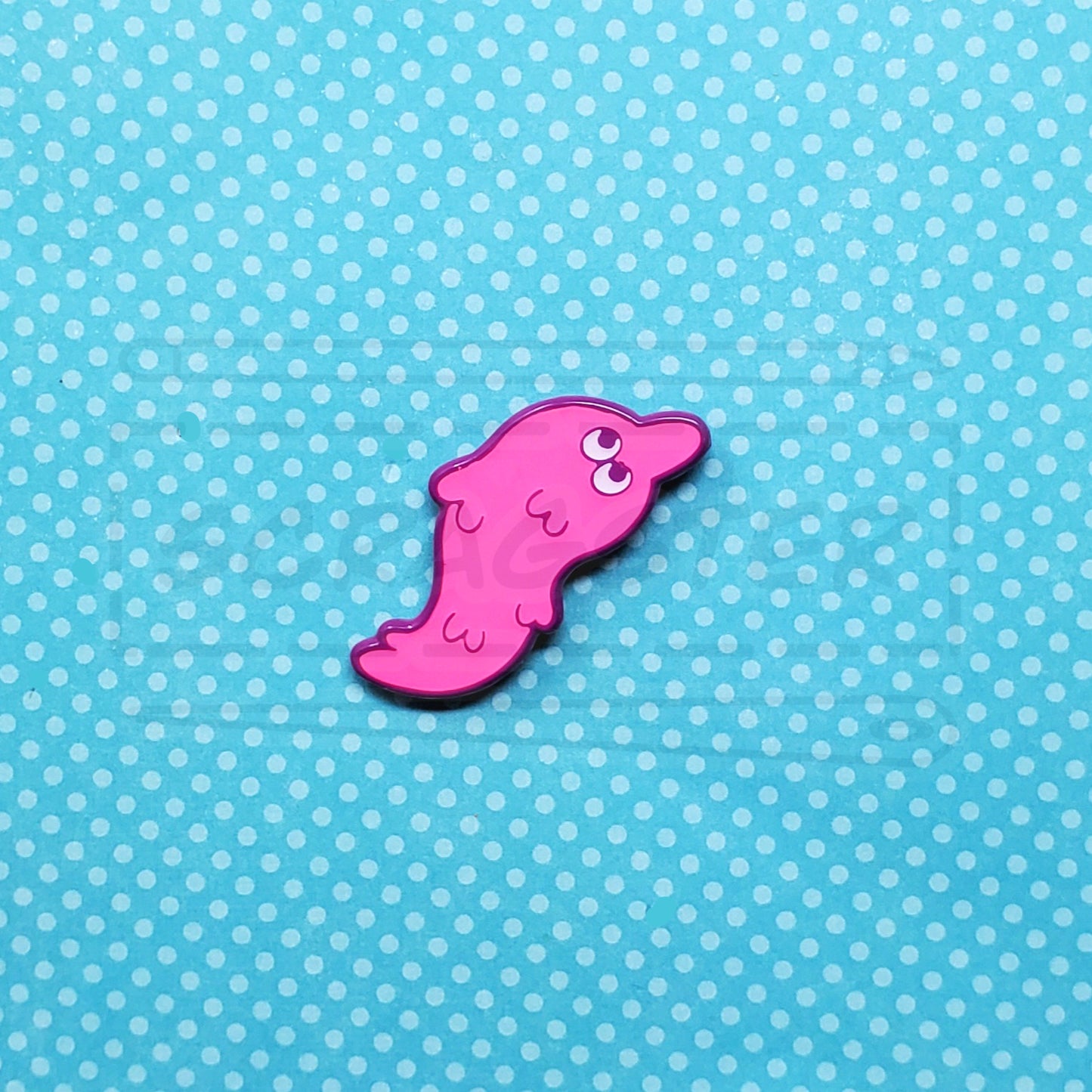 Worm on a String 1.5" Dyed Metal Enamel Pin