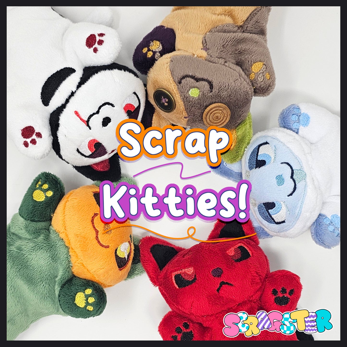 Handmade Spooky Scrap Kitty Beanie Plush