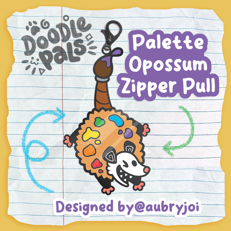 Doodle Pals Palette Opossum Hard Enamel Zipper Pull