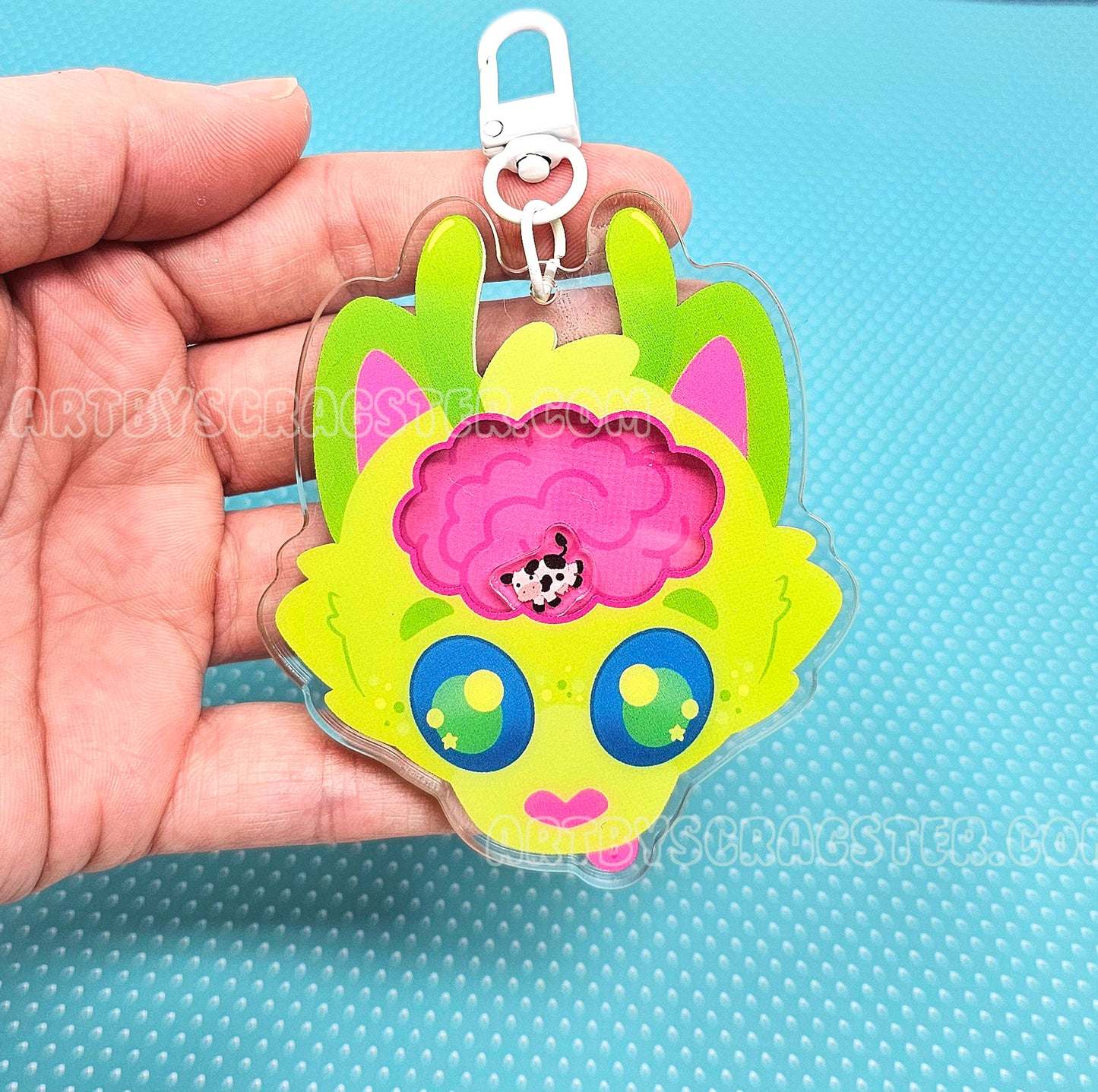 Alien Cat Braincell 3" Acrylic Shaker Keychain