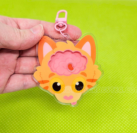 Orange Kitty Braincell 3" Acrylic Shaker Keychain