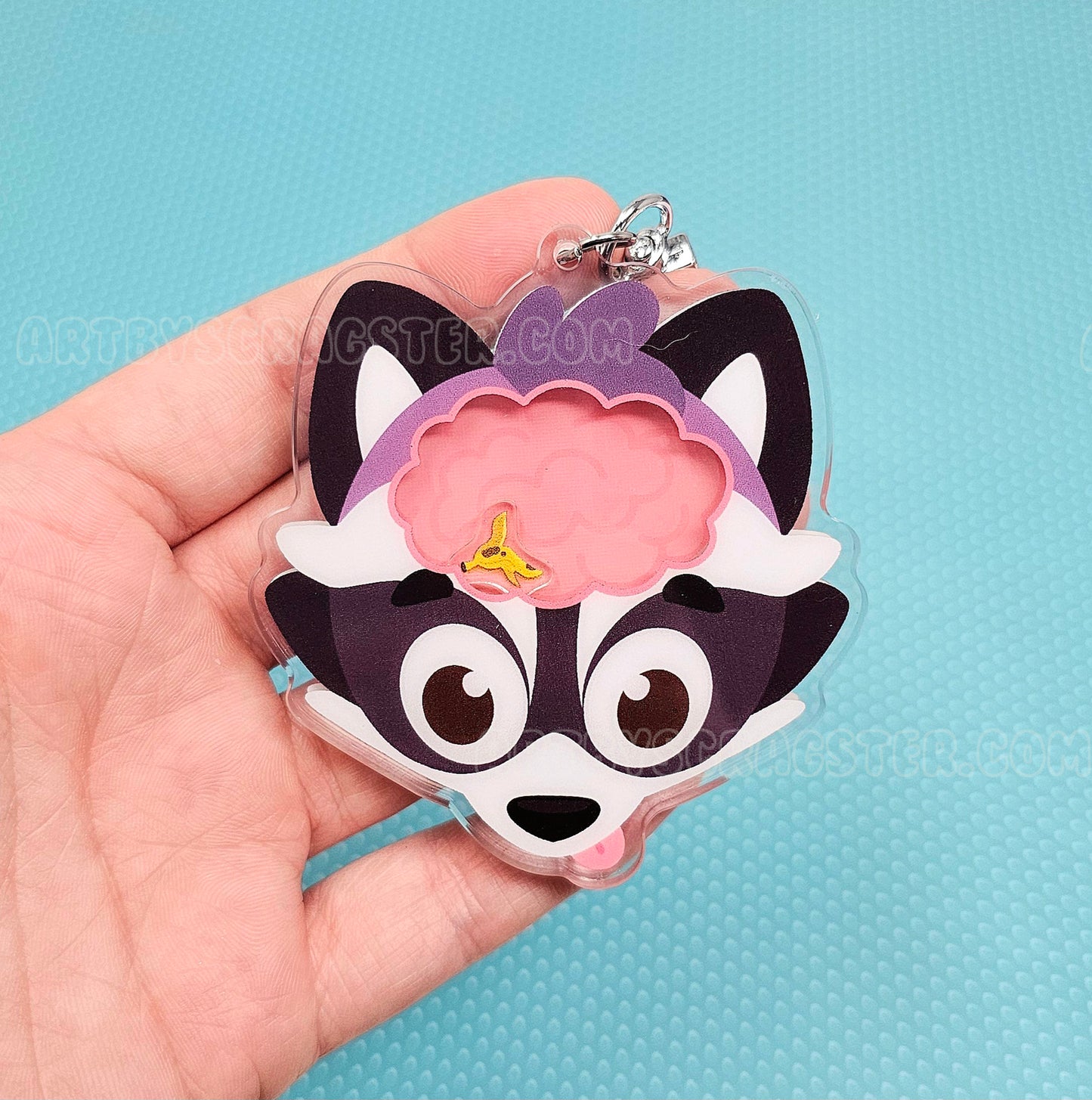 Raccoon Braincell 3" Acrylic Shaker Keychain