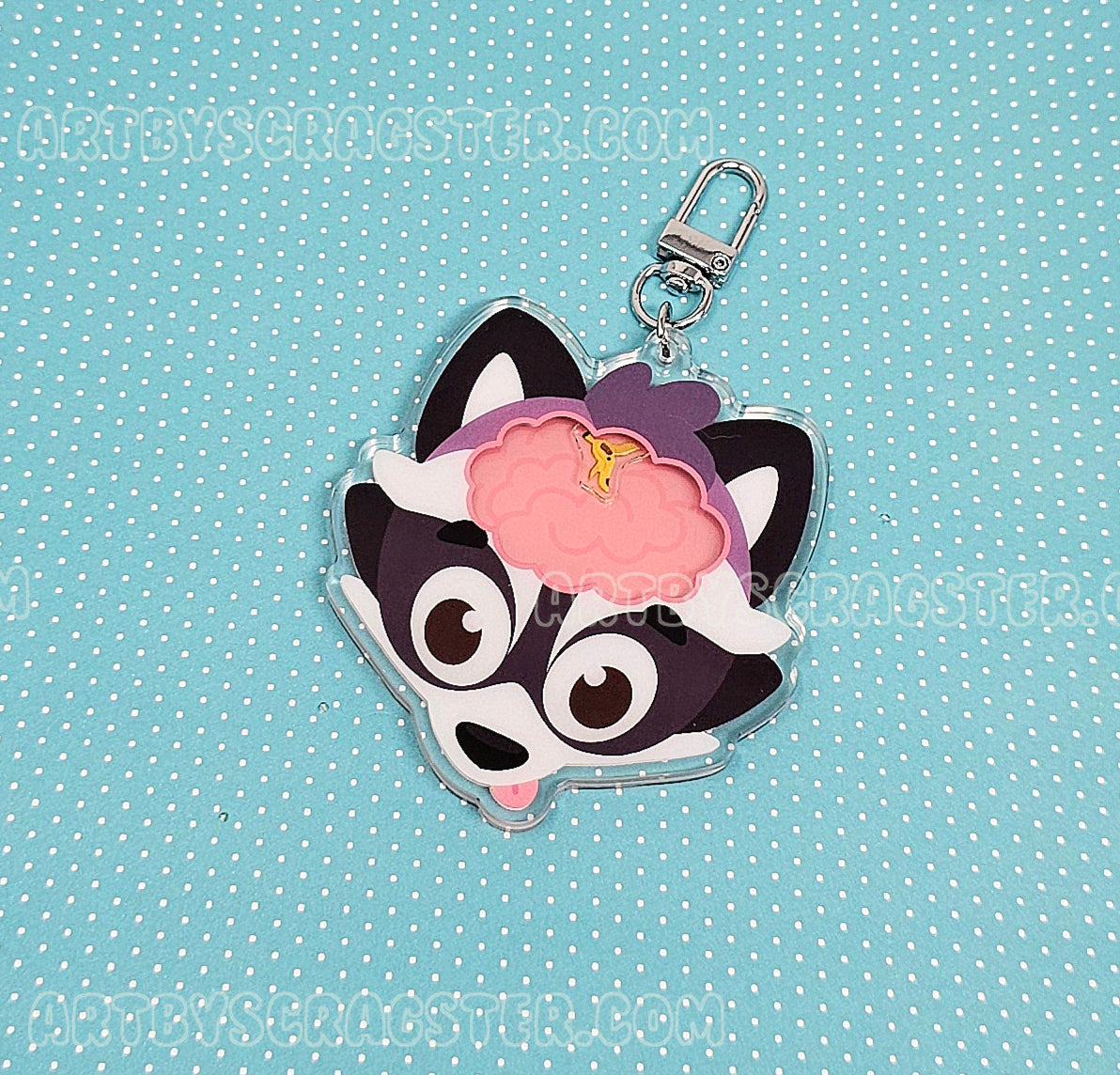 Raccoon Braincell 3" Acrylic Shaker Keychain