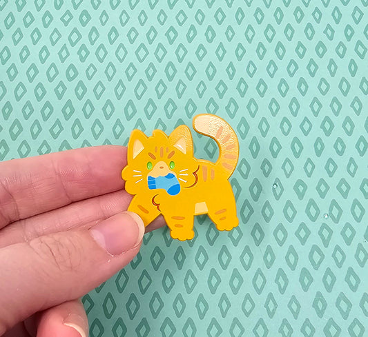 Orange Tabby Sock Kitty 1.5" Dyed Enamel Pin