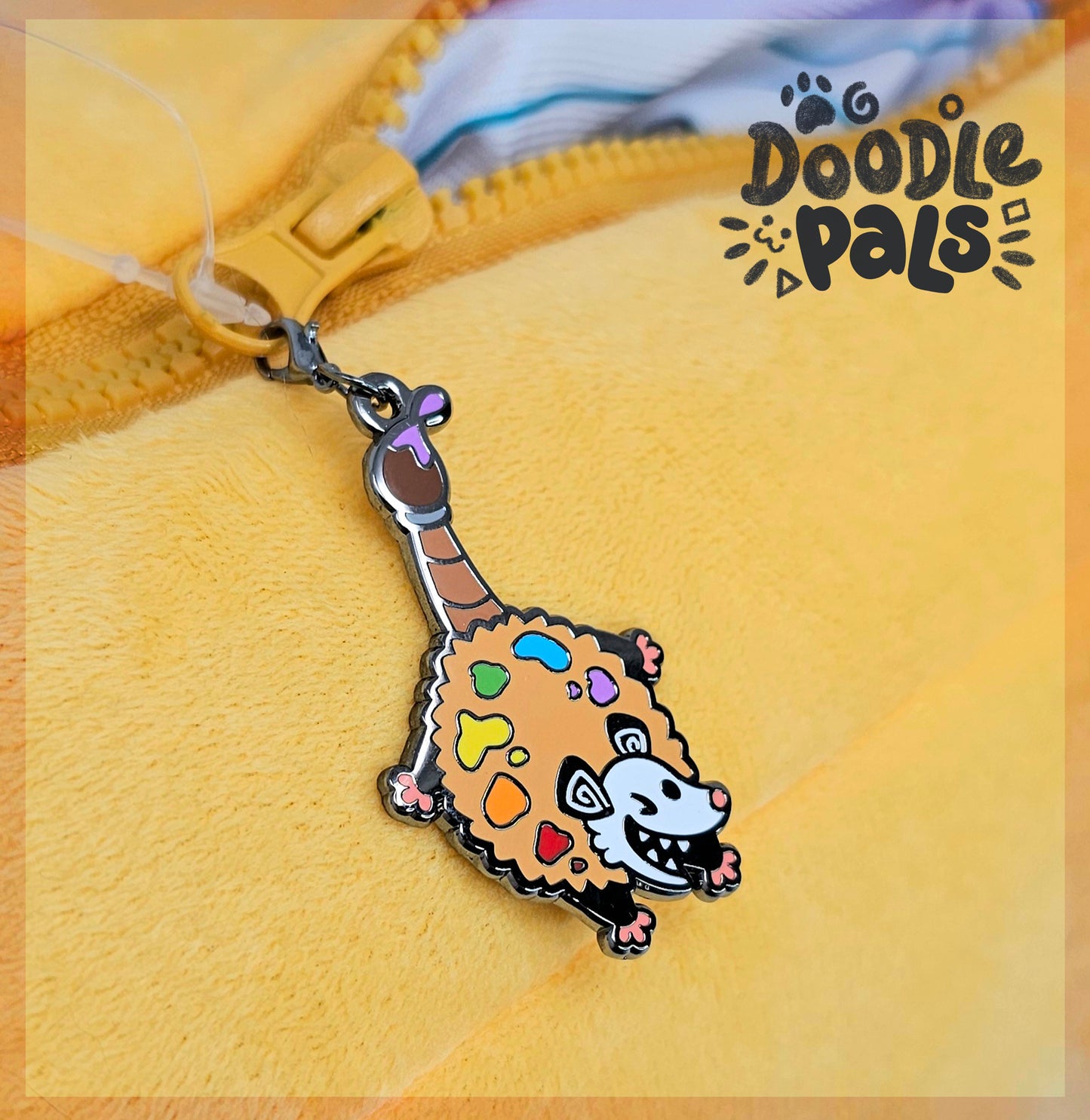 Doodle Pals Palette Opossum Hard Enamel Zipper Pull